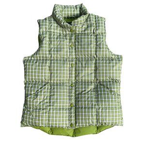 Lands End Tartan Plaid Down Puffer Vest Green Quilted Outdoor Cabin Gorpcore-M